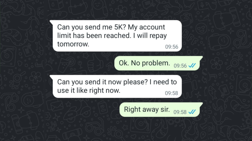 whatsapp scammer uses social engineering to trick the victim