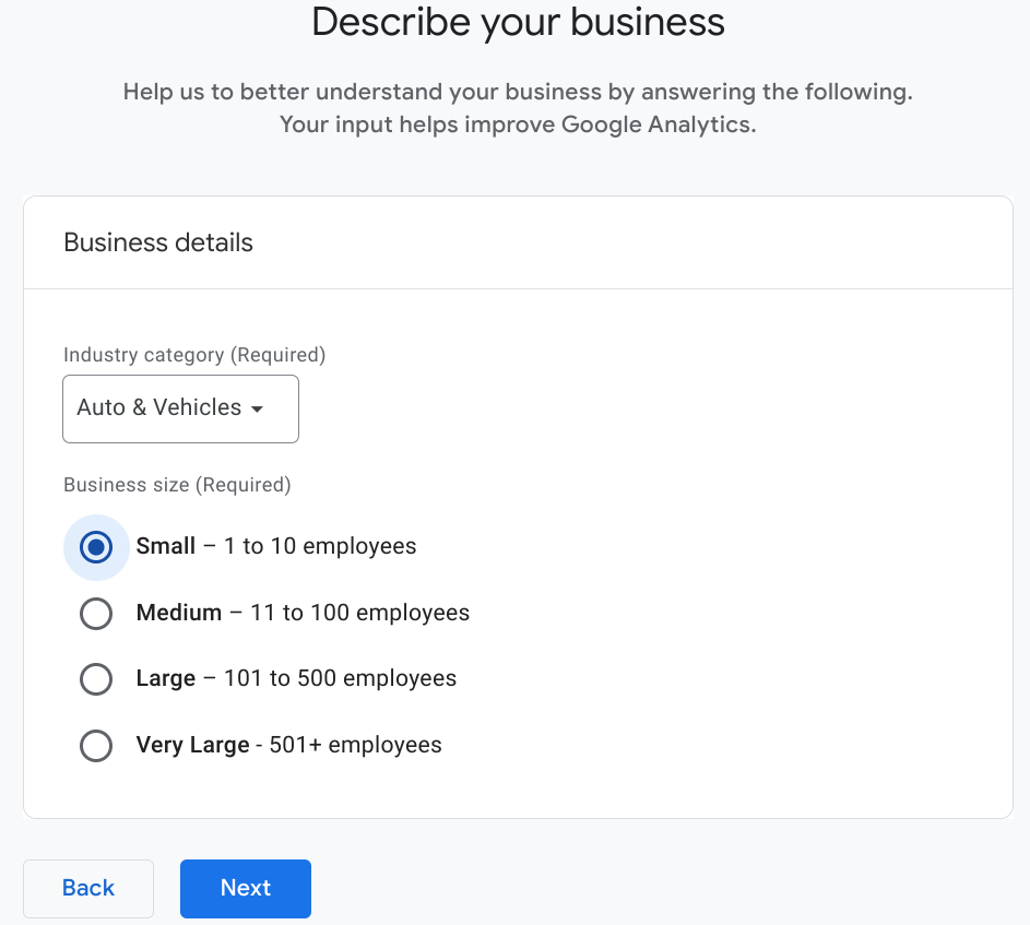 Google Analytics Business Details