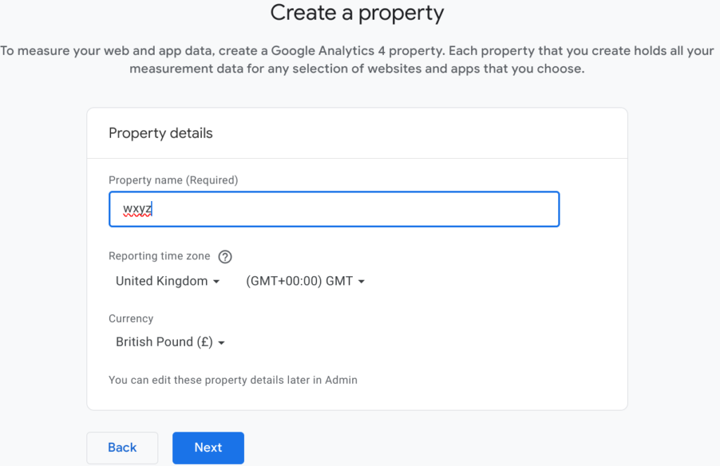 Creating a Google Analytics Property