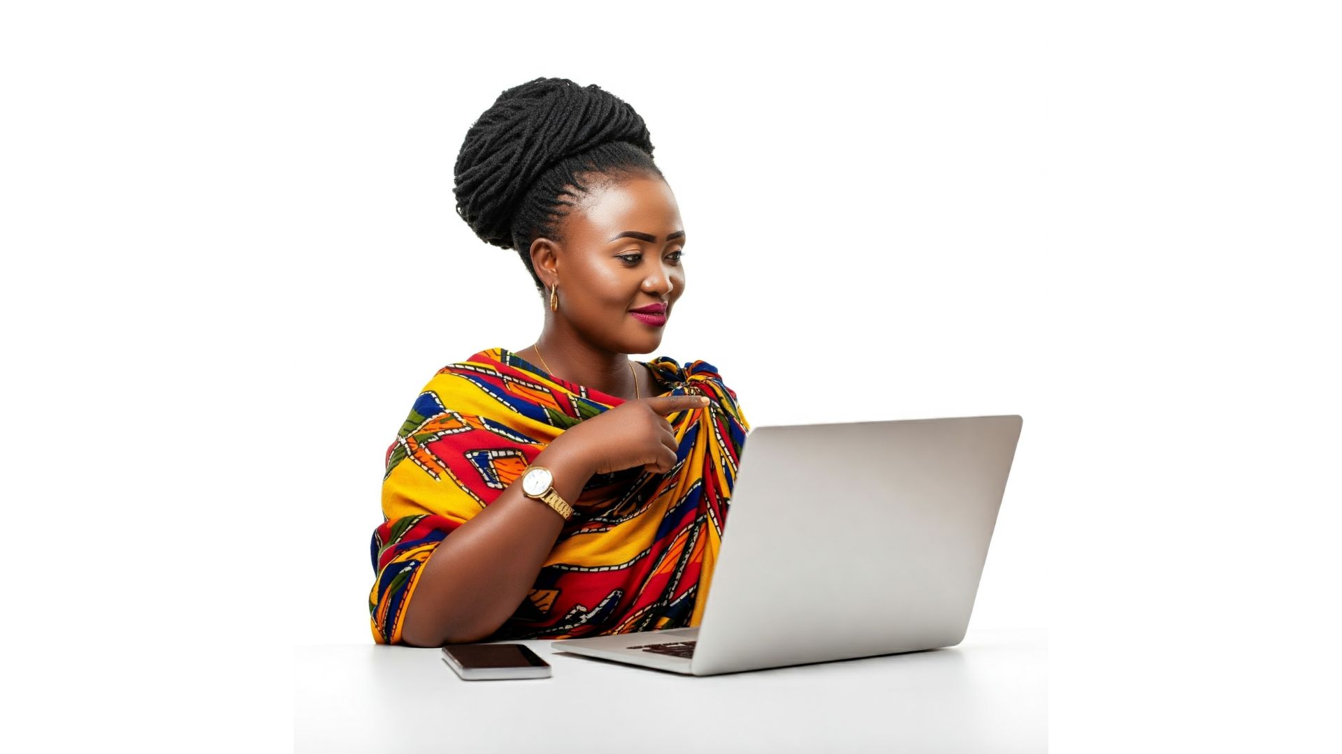 A Kenyan woman working on her online business website.